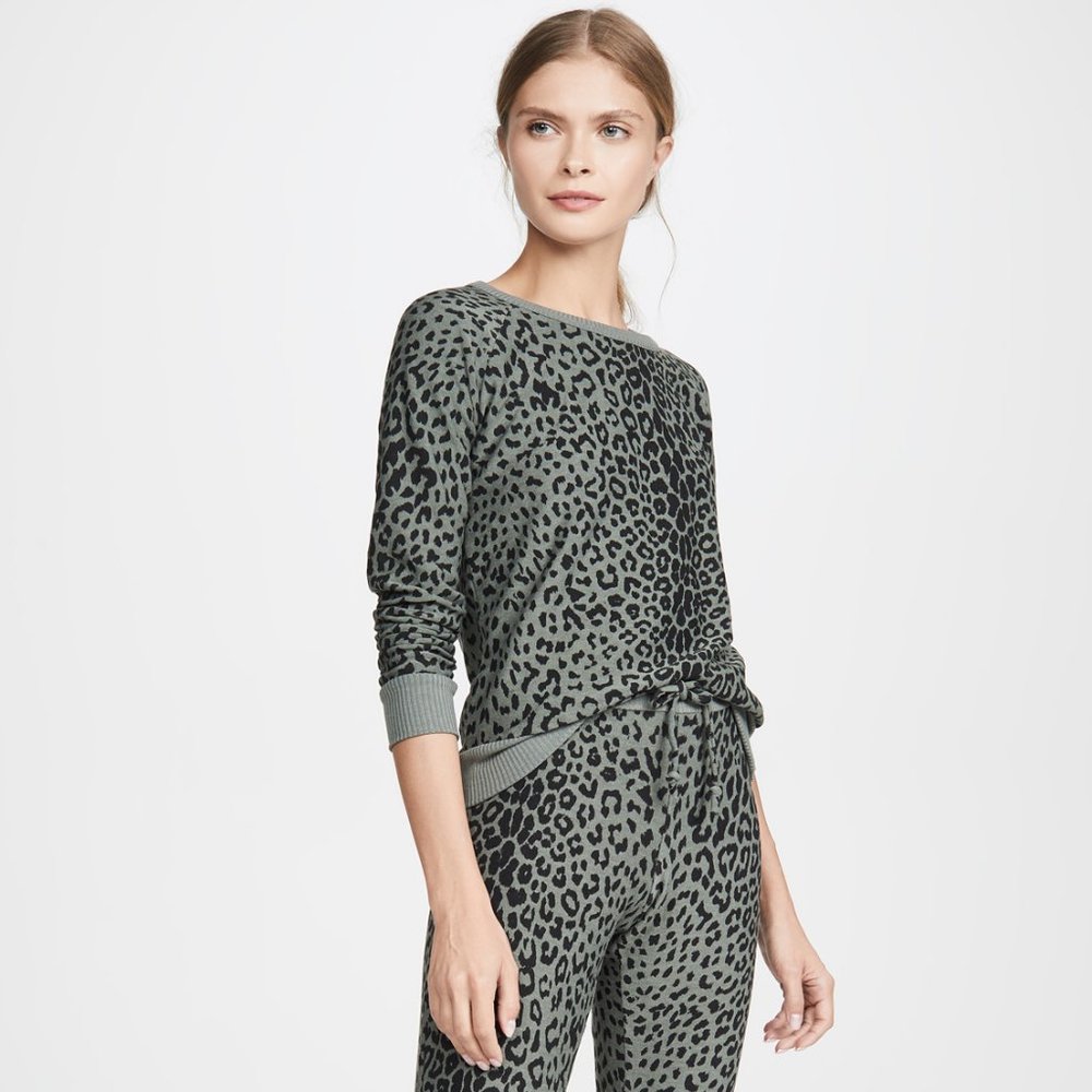 Chaser Cozy Knit Raglan Pullover Safari Leopard